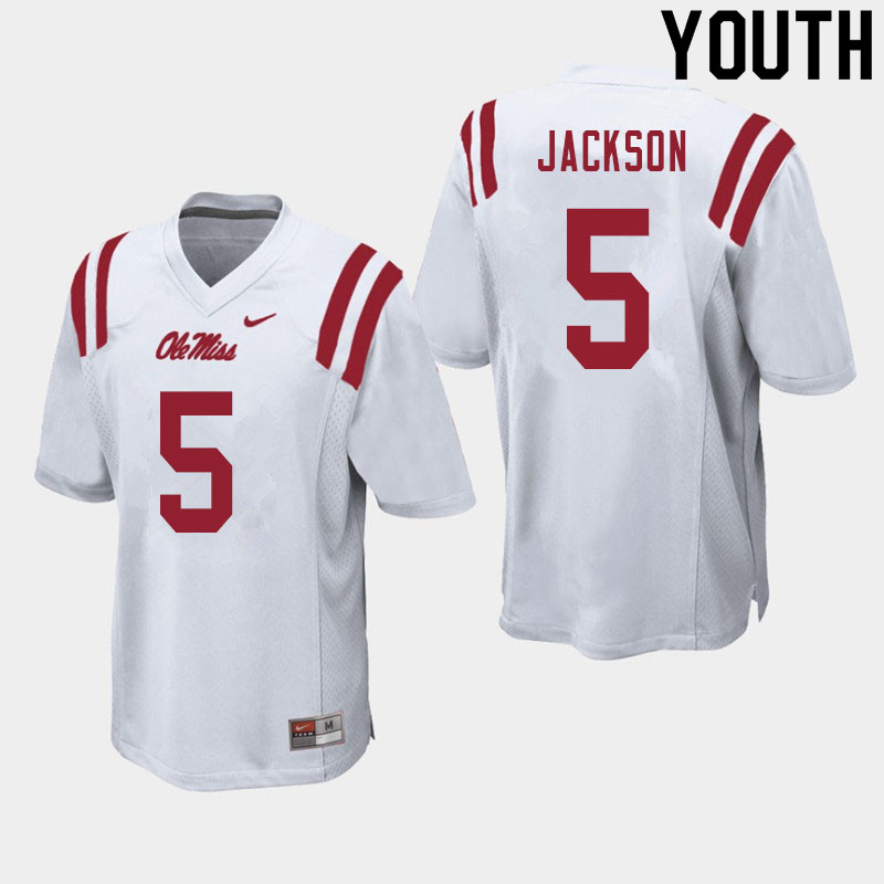 Youth #5 Dannis Jackson Ole Miss Rebels College Football Jerseys Sale-White